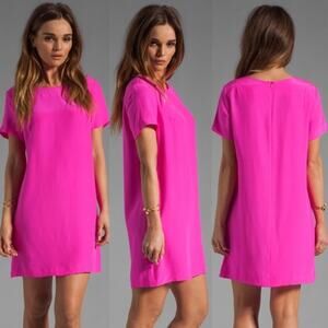 Amanda Uprichard Silk Tiered Ruffle Sleeve Fuchsia Shift Dress M